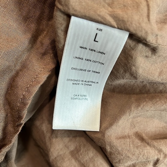 Seafolly Beach Edit Shoreline Linen Cover Up Dress in Brown Size L - Picture 3 of 9